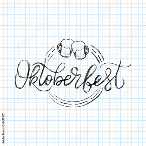 Oktoberfest logotype. Beer Festival vector lettering banner. Illustration of Bavarian festival design on textured background. Hand drawn typography for logo, poster, card, postcard