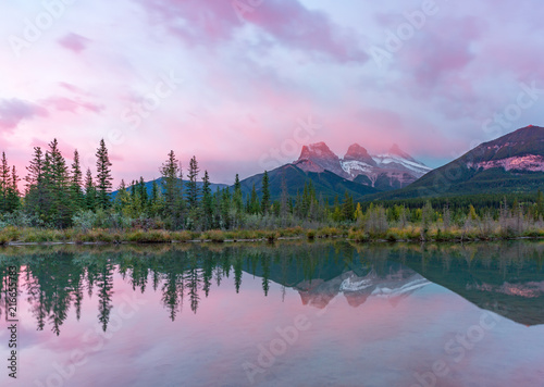 Three Sisters Reflection at Canmore, Rocky Mountains Canada photo