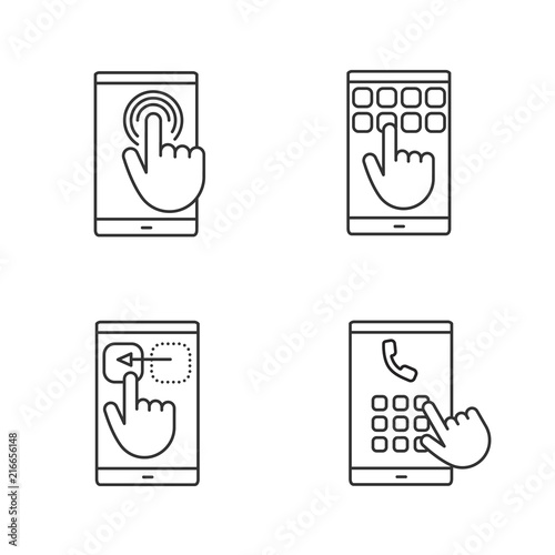 Smartphone touchscreen linear icons set