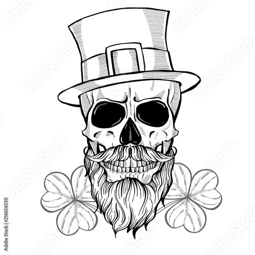 Hand drawn angry skull of leprechaun