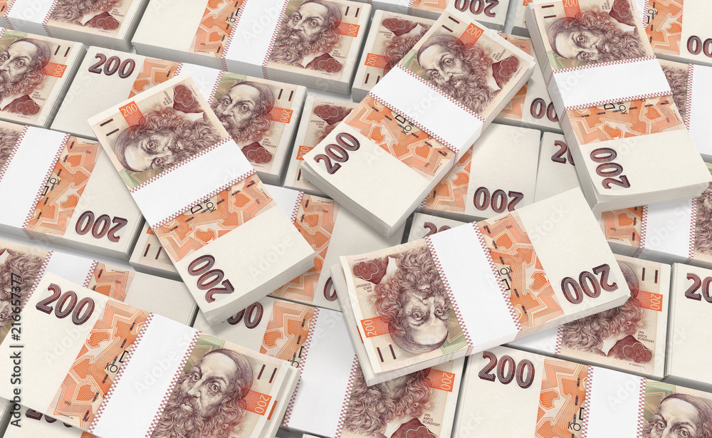 3D realistic render of 200 stack czech crown ceska koruna national money in czech republic. Isolated on white background.