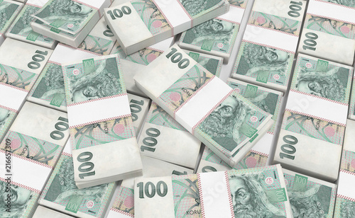 3D realistic render of 100 stack czech crown ceska koruna national money in czech republic. Isolated on white background.