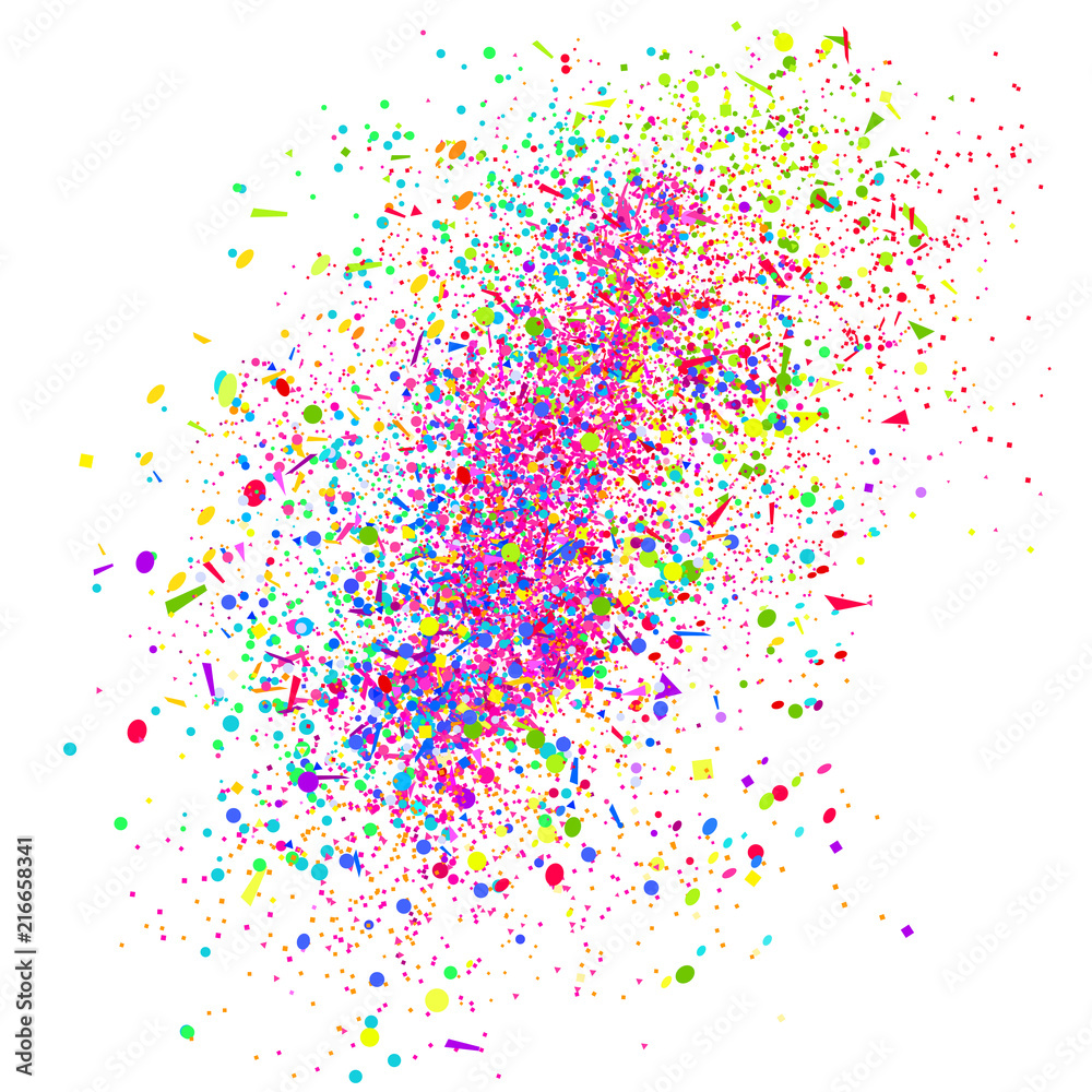 Fototapeta premium Confetti. Explosion. Texture with colored elements on white. Geometric background. Pattern for design. Print for banners, posters, flyers and textiles. Greeting cards