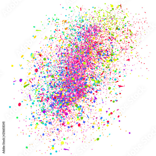 Confetti. Explosion. Texture with colored elements on white. Geometric background. Pattern for design. Print for banners, posters, flyers and textiles. Greeting cards