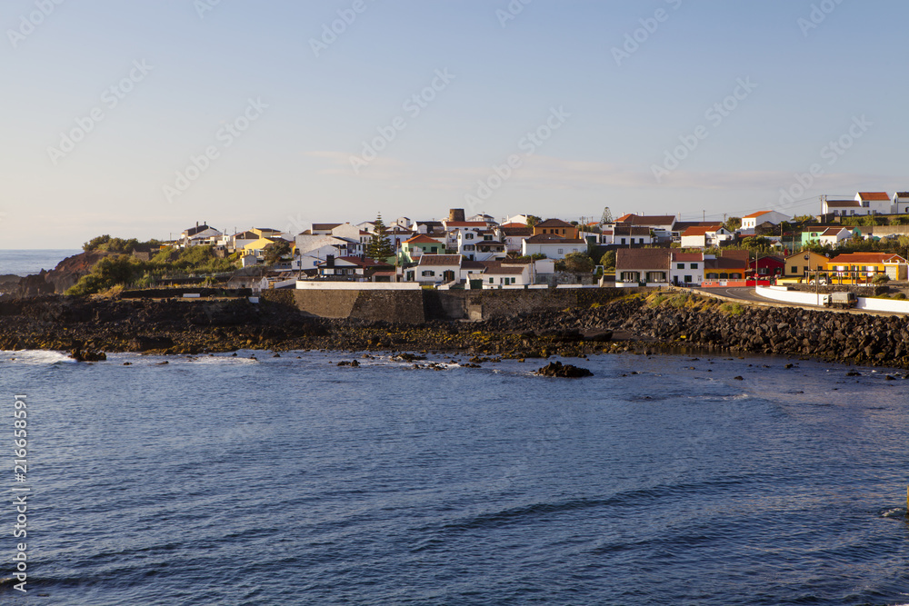 Fishing village of Mosteiros in the evening light, Sao Miguel Island, Azores, Portugal