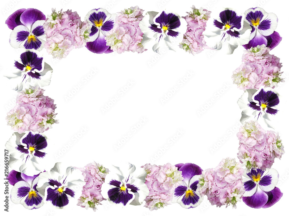 Beautiful floral frame from pansies and pelargonium
 