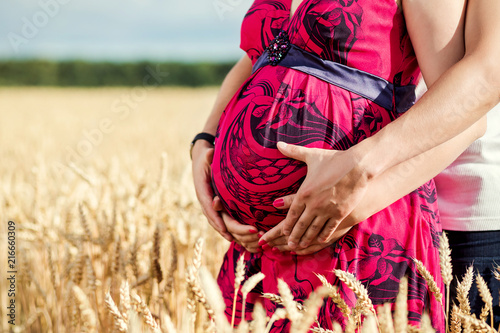 pregnant woman hugs her belly