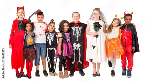 Group of kids in Halloween costumes