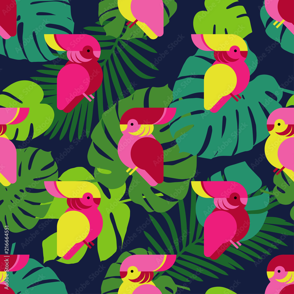 Seamless background with decorative parrots. Birds in the sky. Textile rapport. Seamless background with decorative parrots. Birds in the sky. Textile rapport.