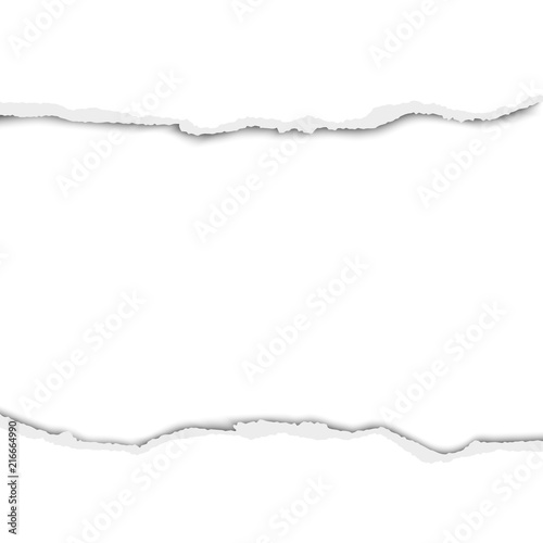 Snatched middle of white sheet of paper. Vector illustration. Paper template.