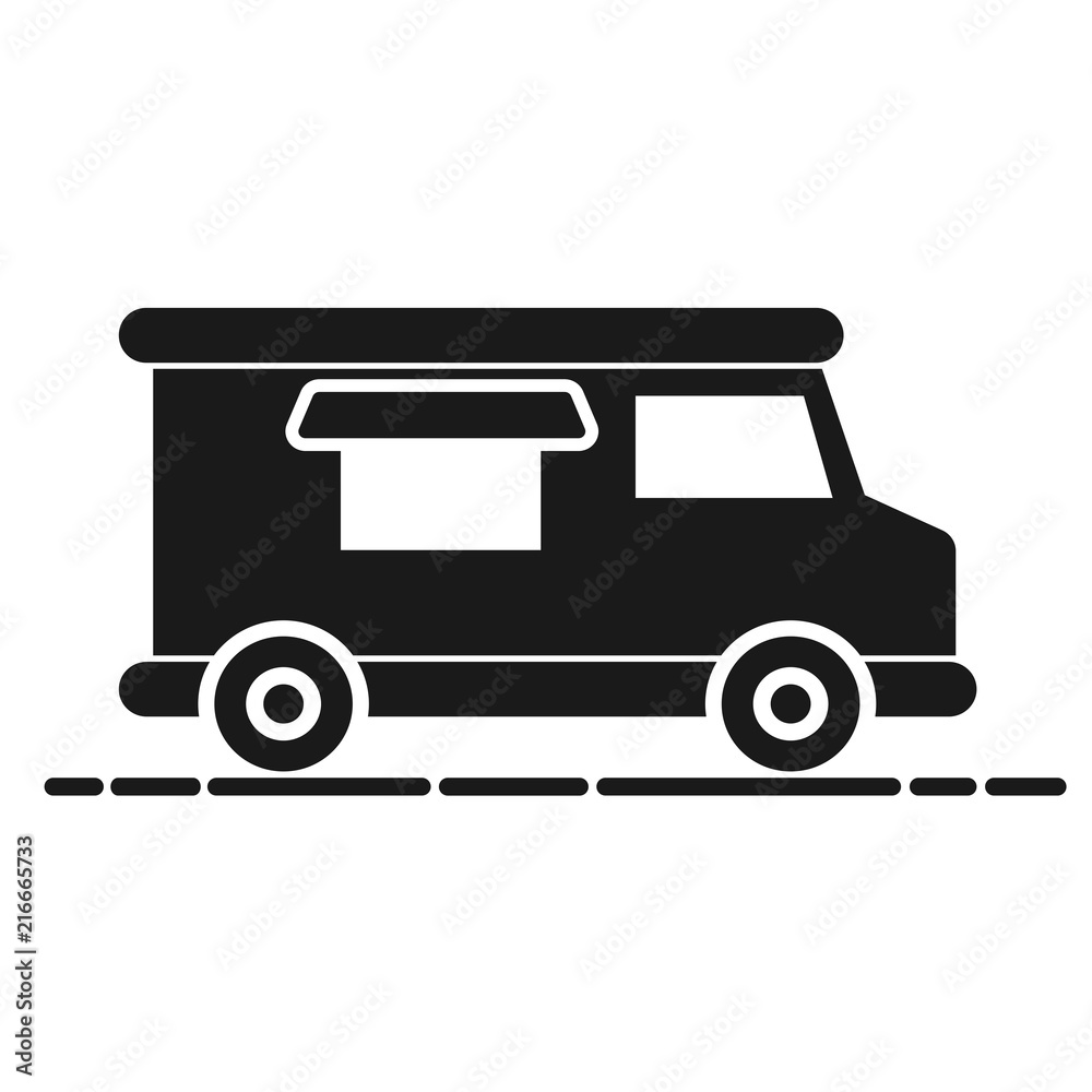 Simple, flat food truck icon. Black silhouette. Isolated on white