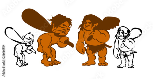 Neanderthals caveman illustration rock art vector isolated on white