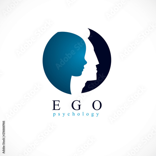 Psychology, ego mental health vector design, created with man head profile and little child boy inside, inner child concept, origin of human individuality and psychic problems. Therapy and analysis.