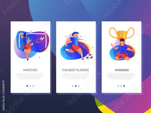 Sports football application. Mobile app templates, concept vector illustration flat design.