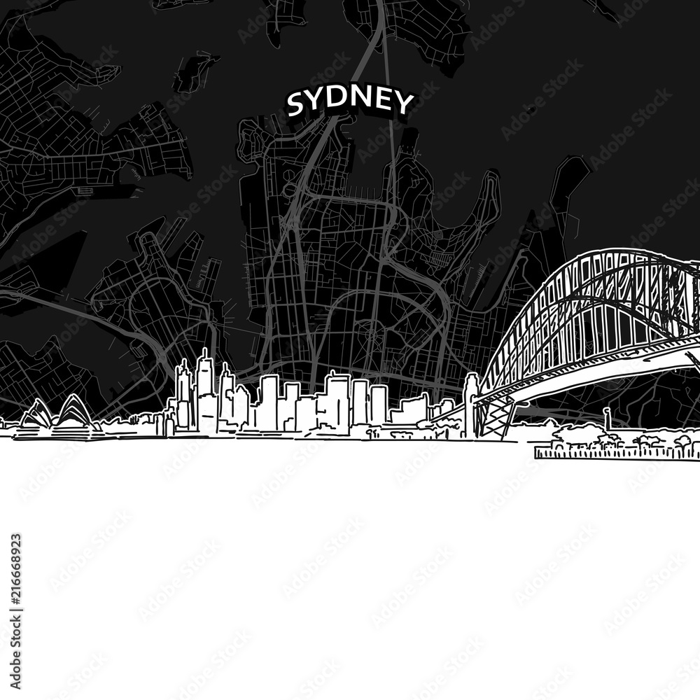Plakat Sydney skyline with map