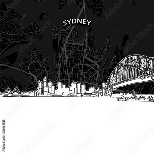 Fotografie, Obraz Sydney skyline with map