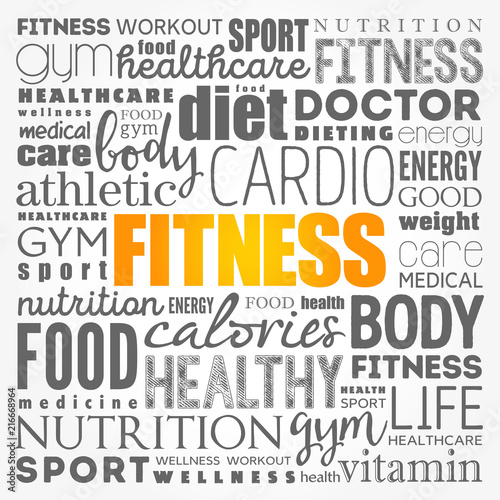 FITNESS word cloud collage, health concept background