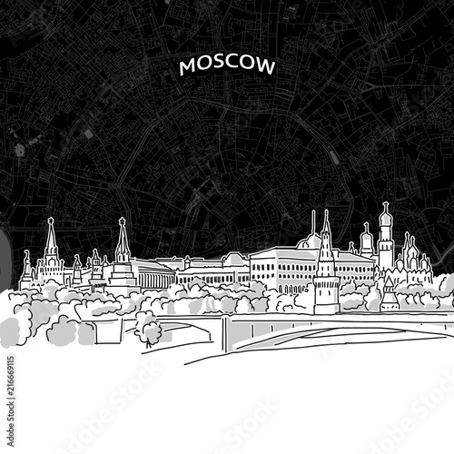 Moscow skyline with map