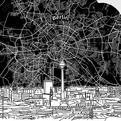 Berlin skyline with map