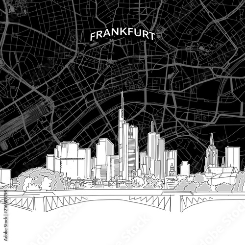 Frankfurt skyline with map