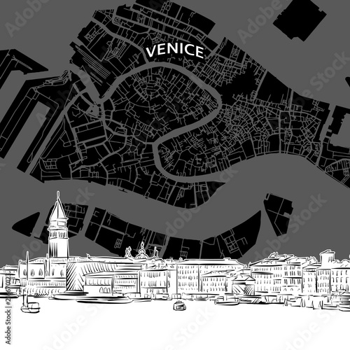 Venice  skyline with map