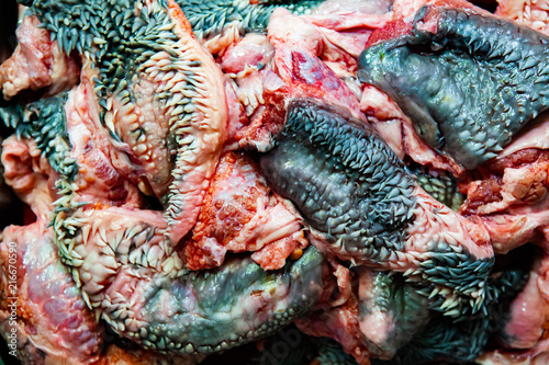 Fresh raw beef cheek or beef lip. May look alien-like but it is one of the most underrated part of cow. Very lean meat, tender and very delicious after braised for hours. Nose to tail concept.