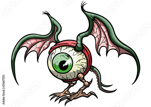 Flying eye monster/ Illustration a big eye creature with wings, legs and a tail 