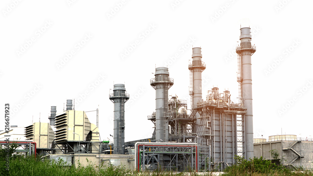 Power plant for Industrial Estate with sunset light, isolated on white background, Industry or Environment or Reduce global warming concept. Power plant for Industrial Estate with sunset light, isolated on white background, Industry or Environment or Reduce global warming concept.