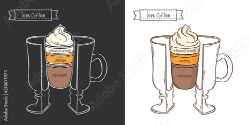 Vector cup of Irish coffee. Infographic