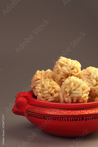 Indian Traditional Puffed Rice Balls or Pori Urundai photo