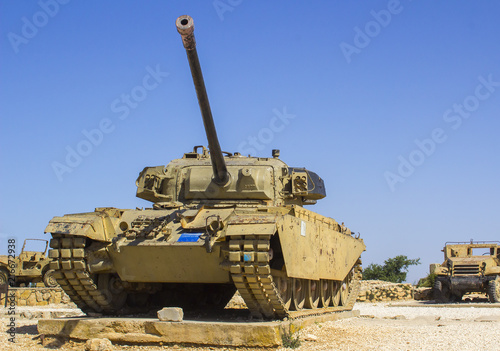 Discarded armoured military vehicles on HarAdar (Radar Hill) Monument.