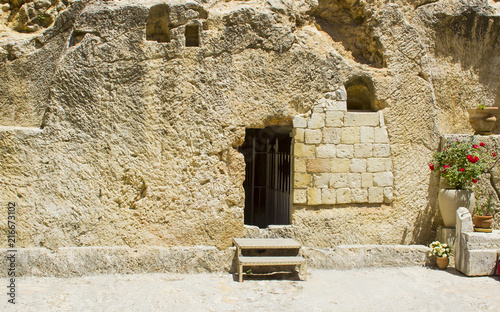 The historic Garden Tomb in Jerusalem Israel reputed to be the Biblical place of burial of Jesus Christ following his crucifiction photo