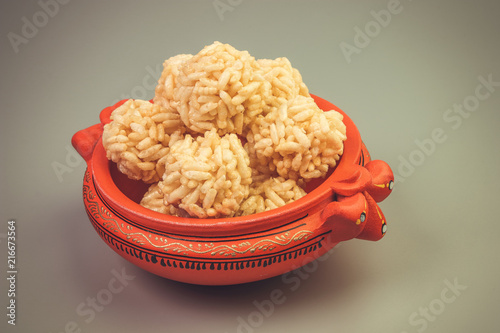 Indian Traditional Puffed Rice Balls or Pori Urundai photo