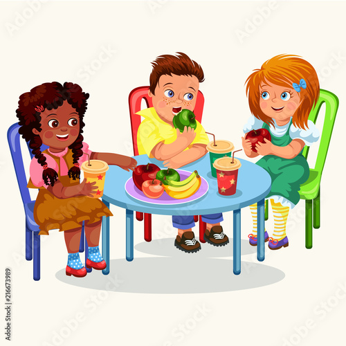 Classmates having lunch in dining room
