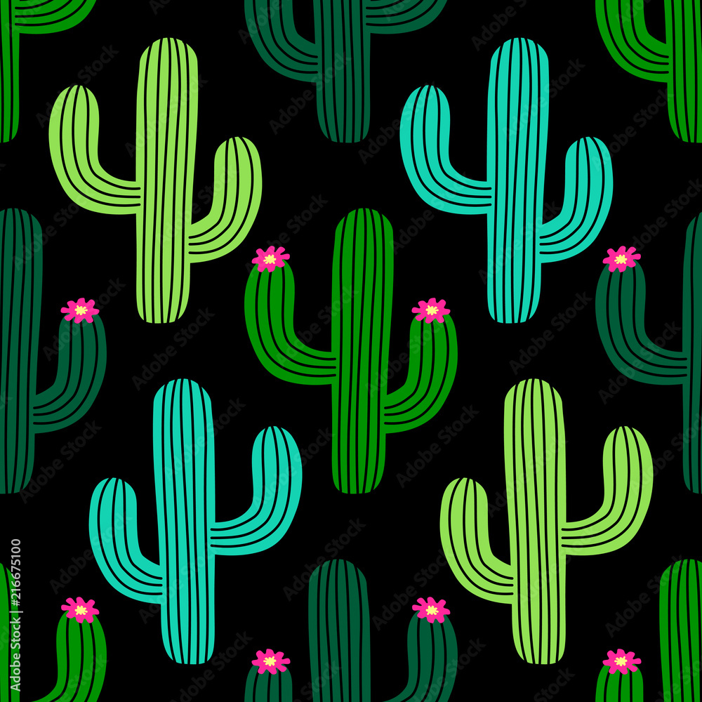 Cute hand drawn cactus seamless pattern