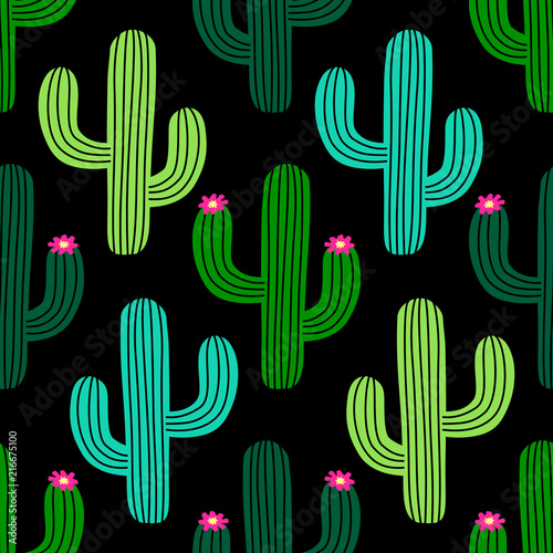 Cute hand drawn cactus seamless pattern