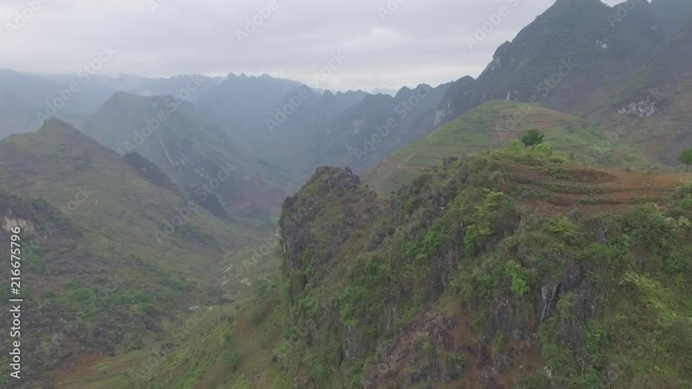 Drone shot: Rice/corn field at the top of mountain at Ha Giang, Vietnam Drone shot: Rice/corn field at the top of mountain at Ha Giang, Vietnam