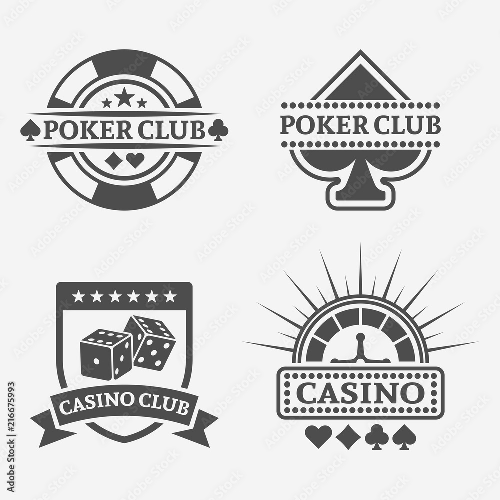 Poker club and gambling casino vector labels