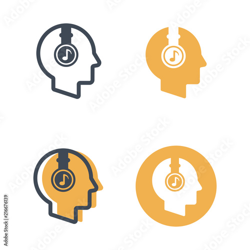 Head with headphones four styles vector icons