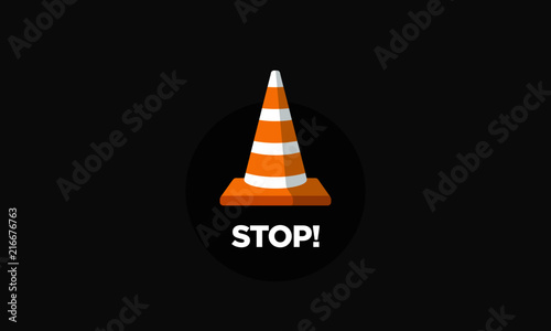 Stop Sign With Traffic Cone Pylon Vector Illustration in Flat Style Design