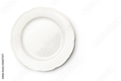 White plate, overhead view on a white background