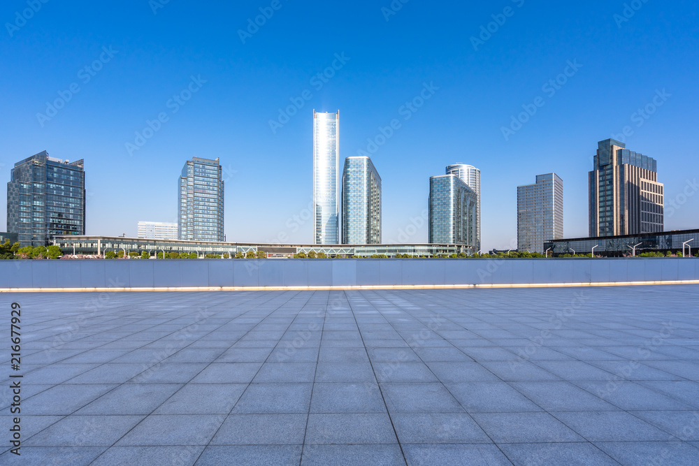 city skyline with empty square