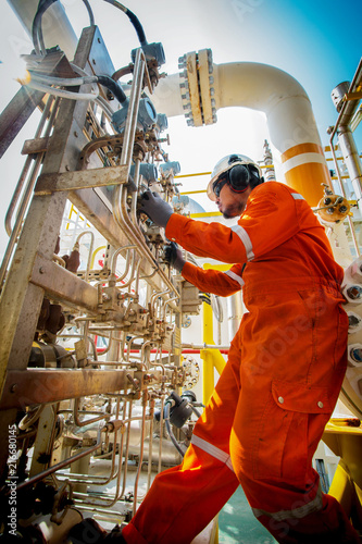 Technicain,Technician during work in process oil and gas platform offshore