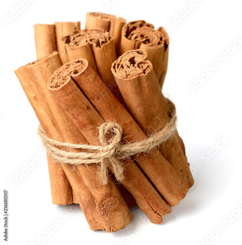 bunch of cinnamon sticks isolated on the white background