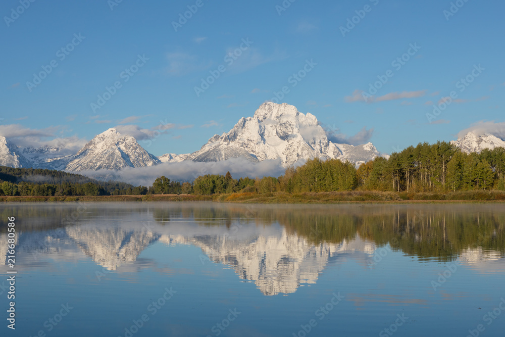 Scenic Reflection Landscape of the Tetons in Fall