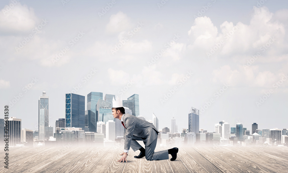 custom made wallpaper toronto digitalKing businessman in elegant suit running and modern cityscape at