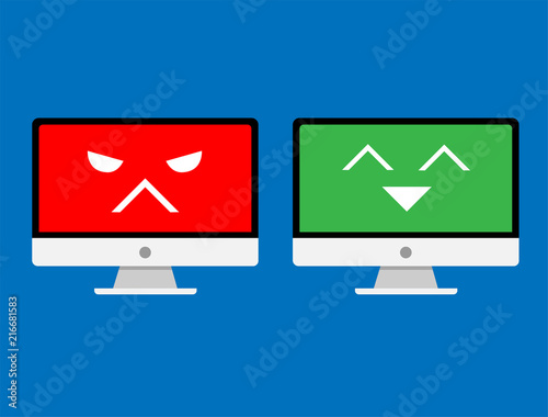 Security and insecurity on computer in trendy flat style isolated on blue background. Vector illustration.