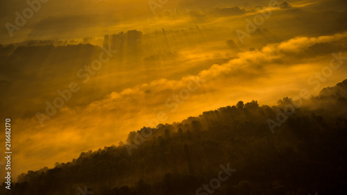 Aerial photographs on a foggy morning 