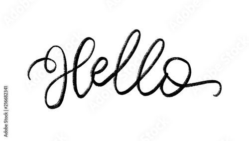 Hello. Hand Lettering word. Handwritten modern brush typography sign. Black and white. Vector illustration