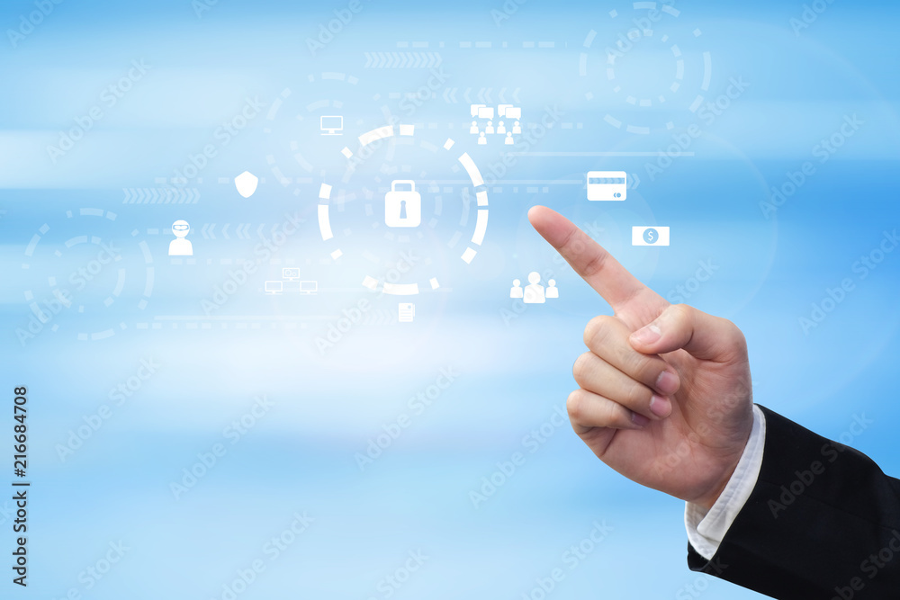 close up business man hand pointing on cyber security interface technology close up business man hand pointing on cyber security interface technology
